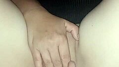 I cum in his hand while loving sex with big pussy lips and natural tits