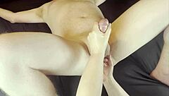 Prostate massage and handjob make him cum all over himself