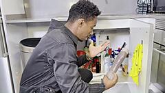 Mulatto Plumber Role-Play Unclogs Girlfriend's Pussy with Big Black Cock