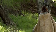 Young Brunette Cosplayer Touches Herself Naked in the Woods Outdoors