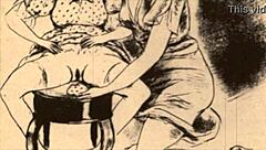 Vintage erotic illustration from antique hentai anime