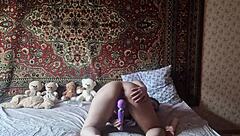 Horny teen in nylon seduces with crazy toy play