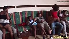 African and European couples engage in a hot interracial orgy