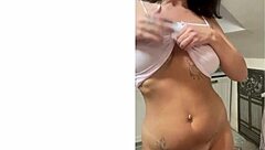 Mistress with accent bends over little 18+ girl, undressing for closer view, what a tease!