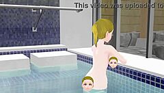 anime woman bathes in japanese public bath sento