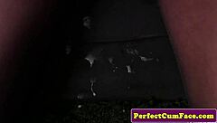 bigtitted jizz babe tugs out facial cumshot