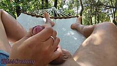 Naked in Park Hammock, He Touches My Cock Until I Cum with People Passing - Misscreamy