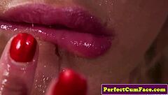 bigtitted jizz babe tugs out facial cumshot