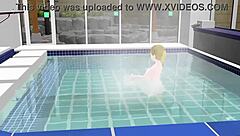 anime woman bathes in japanese public bath sento