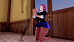 3D Hentai Character With Big Ass, Huge Tits, Glasses Receives Intense Handjob, Squirts In Orgasm, Cum Everywhere.