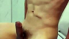 Gay guy lifts cum with his mouth in intense oral action