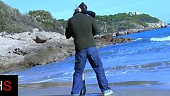 Hot beach threesome with anal and muff diving action