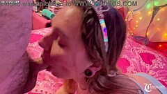 Stepsister mia kay teases and gives deepthroat blowjob in bedroom