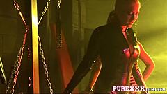 Blonde Slave's Mouth Toyed by Leather Mistress