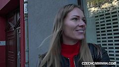 An amateur girl from a dating site meets up with a man and gives him a blowjob in a caravan