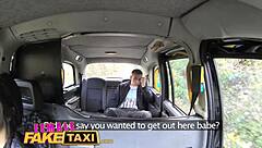Hot brunette gives lucky taxi driver a blowjob and a ride in the backseat