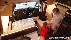 Blonde MILF's caravan sex from dating site sparks hardcore handjob and blowjob frenzy.