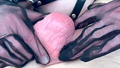 Close up ball licking and cum shot in mouth fetish play