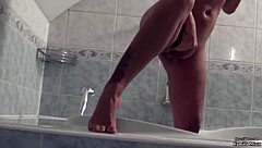 Camilla Moon's solo bathroom scene with masturbation and orgasm