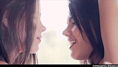 Apolonia gropes little caprice's small tits and fingers her shaved pussy!