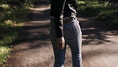 Hot Chick in Levis Jeans and Leather Gets Deepthroat and Face Fucked with Monster Cock in Forest!