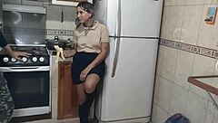 Hot Schoolgirl Seduces Stepfather in Kitchen?