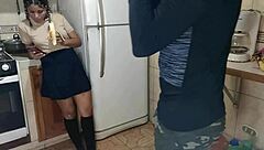 Hot Schoolgirl Seduces Stepfather in Kitchen?