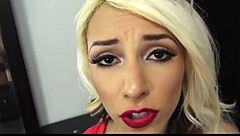 Skinny blonde stepsis giving a wild blowjob to stepbrothers