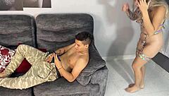 Horny wife Sara Blonde humiliates Hermanastro Mariquita in webcam roleplay