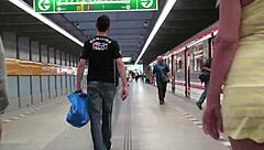 Big Tits Girl Fucked by Two Guys in Public Subway Train