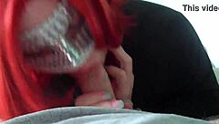 Amateur redhead wife gives great blow job to big cock