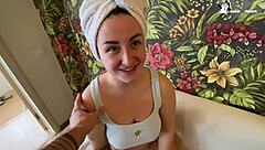 horny bitch with big tits sucks on a new phone