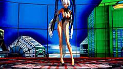 A beautiful half-naked whore dances with her naked pussy exposed