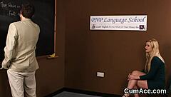 Spicy bombshell receives cumshot on face and swallows it