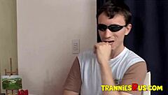 Tranniesrus - Very Hot Big Boobs Blonde Shemale Takes 2 Dicks