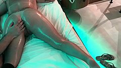 Whore receives anal fingering and cum on big pussy lips