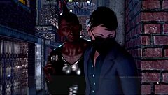 Big dick action in a video game with cum on tits and booby job