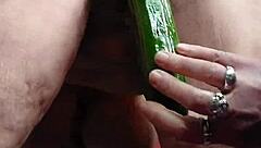 german granny fucks hairy pussy with cucumber
