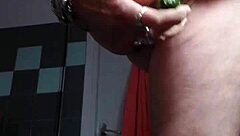 german granny fucks hairy pussy with cucumber