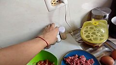 hot stepmother teaching cooking but knowing he wants her so he eats her pussy