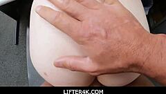 Virgin Stepsister Minxx Marlii Feels Nervous During Her First Sex in the Shop, Caught by Burglar.