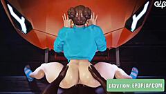 Chun-Li bent over car hood