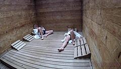 Public sauna session turns into a steamy dick flash affair