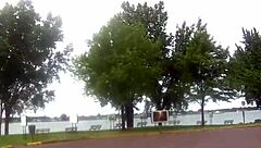 they have public sex with creampie at the park, flashing and bent over