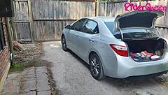 Stepmom fucks young guy in car