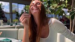 Redhead explores pleasure with toys in public