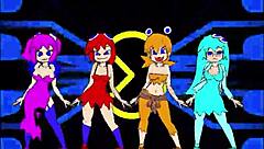 pacman ghost girls dance through three phases in anime style