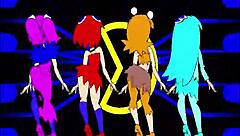 pacman ghost girls dance through three phases in anime style