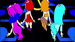 pacman ghost girls dance through three phases in anime style