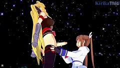 In the magical girl lyrical nanoha strikers hentai, fate testarossa and nanoha takamachi engage in intense lesbian play leading to futanari sex with creampie